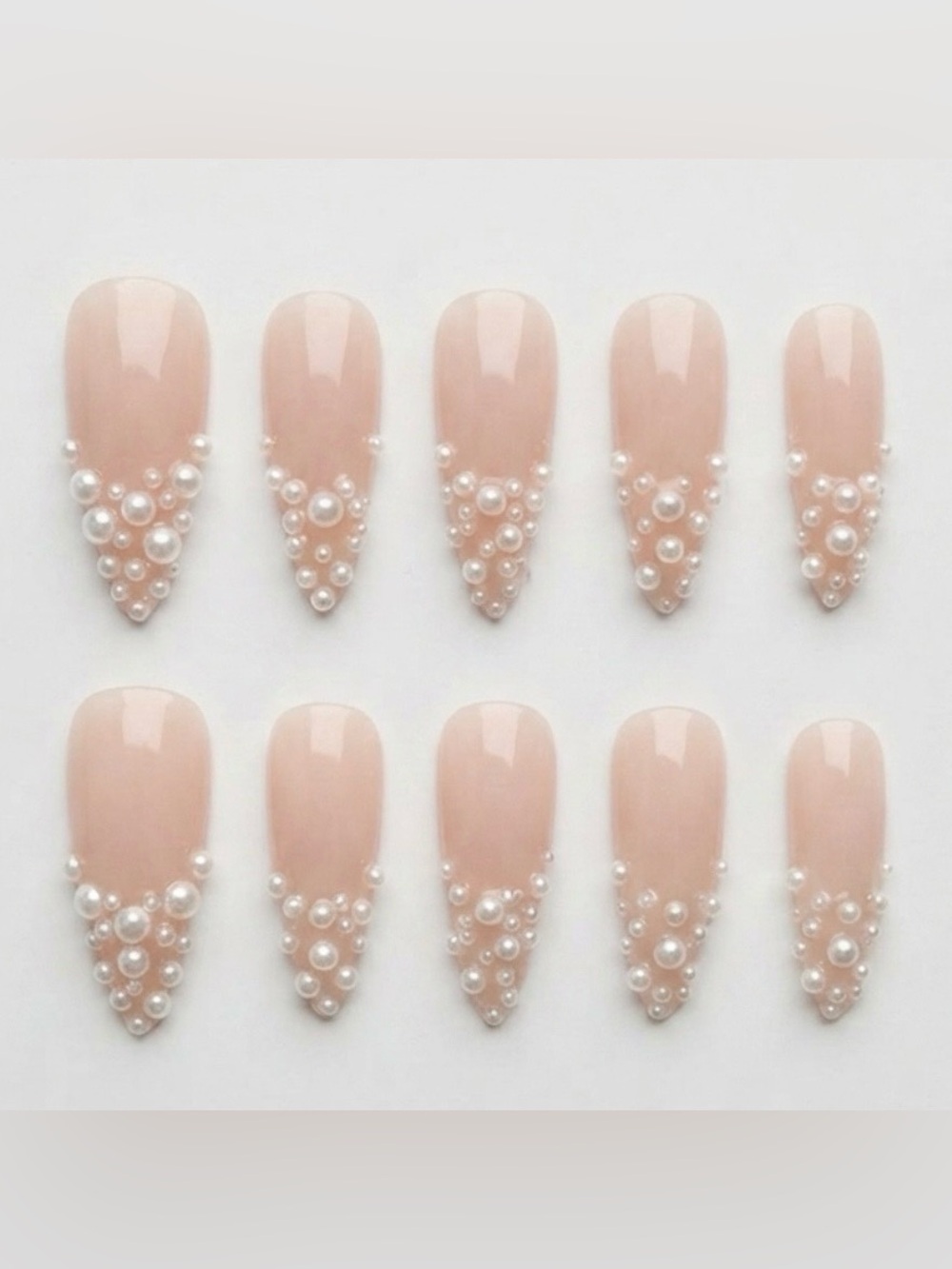 Nude Pearl Embellished Press-On Nails - Elegant Stiletto Set